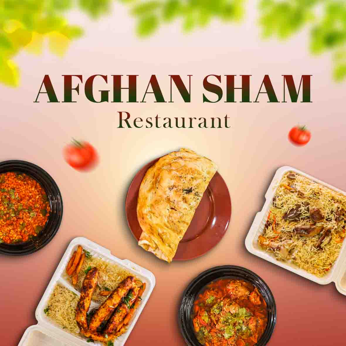 Traditional Afghan dishes and authentic cuisine arranged in a colorful food display
